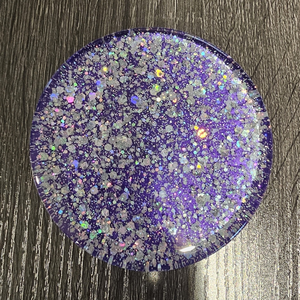 Purple Glitter Resin Coaster with Iridescent Flakes